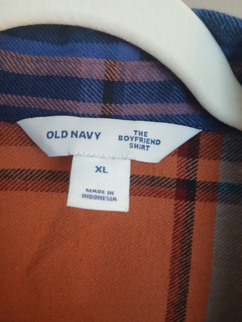 Old Navy Plaid Boyfriend Shirt XL in Orange, Blue & Black - Picture 3 of 3